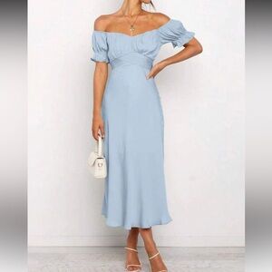 Elegant Light Blue Midi Dress